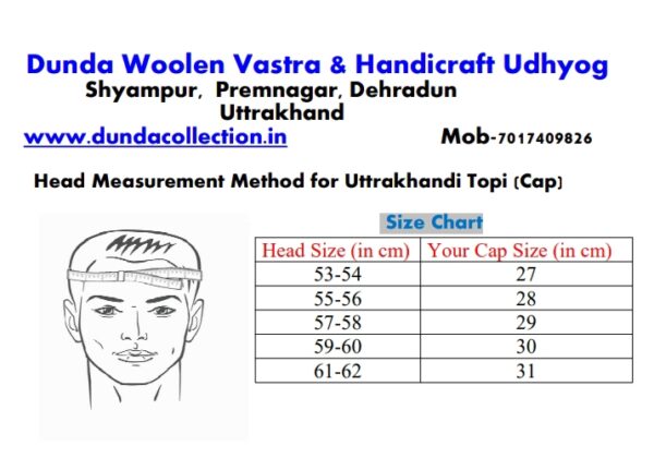 Size chart uttrakhandi Pahadi Topi